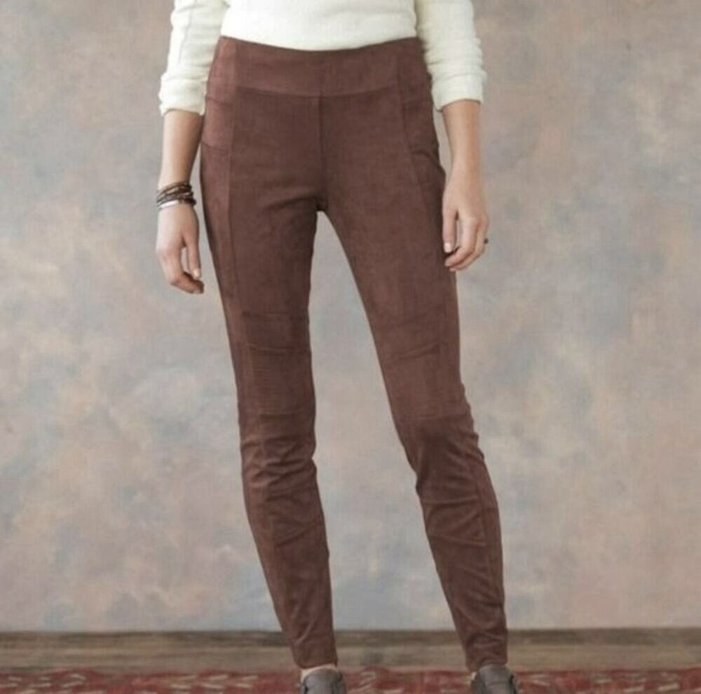 Sundance Brown Faux Suede Moto Pants Women’s Size 14 Stretch Side Zip Slim Leg